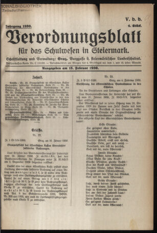 Verordnungsblatt für das Schulwesen in Steiermark 19300215 Seite: 1