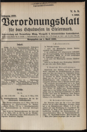 Verordnungsblatt für das Schulwesen in Steiermark 19300401 Seite: 1