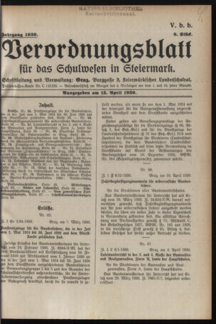 Verordnungsblatt für das Schulwesen in Steiermark 19300415 Seite: 1