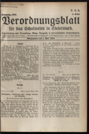 Verordnungsblatt für das Schulwesen in Steiermark 19300501 Seite: 1