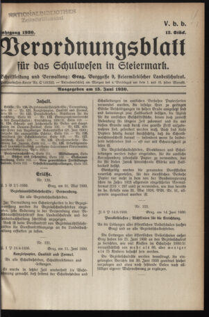 Verordnungsblatt für das Schulwesen in Steiermark 19300615 Seite: 1