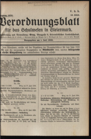 Verordnungsblatt für das Schulwesen in Steiermark 19300701 Seite: 1