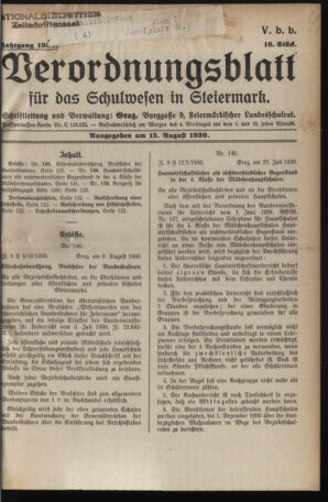 Verordnungsblatt für das Schulwesen in Steiermark 19300815 Seite: 1