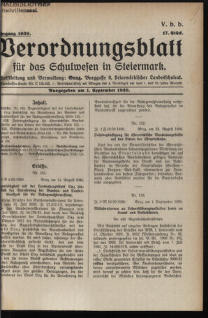 Verordnungsblatt für das Schulwesen in Steiermark 19300901 Seite: 1