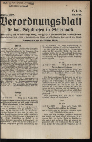 Verordnungsblatt für das Schulwesen in Steiermark 19301015 Seite: 1