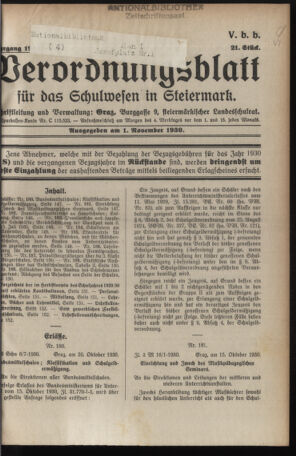 Verordnungsblatt für das Schulwesen in Steiermark 19301101 Seite: 1