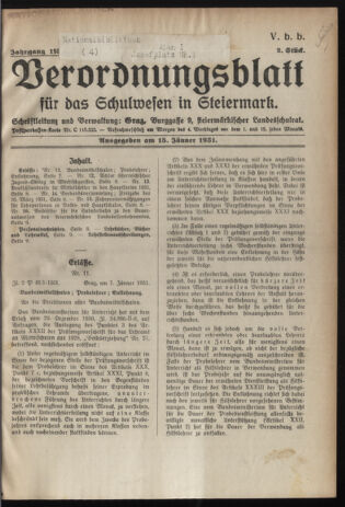 Verordnungsblatt für das Schulwesen in Steiermark 19310115 Seite: 1