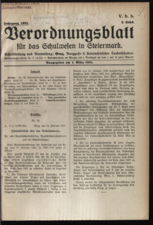 Verordnungsblatt für das Schulwesen in Steiermark 19310301 Seite: 1