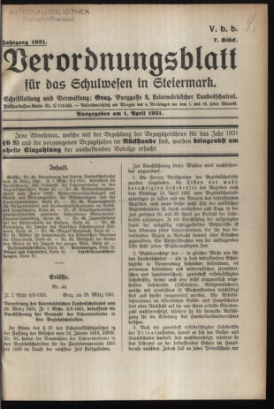 Verordnungsblatt für das Schulwesen in Steiermark 19310401 Seite: 1