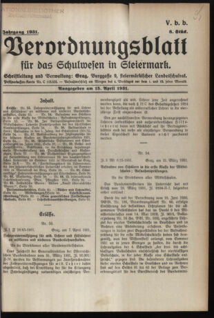 Verordnungsblatt für das Schulwesen in Steiermark 19310415 Seite: 1