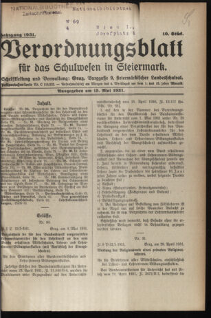 Verordnungsblatt für das Schulwesen in Steiermark 19310515 Seite: 1