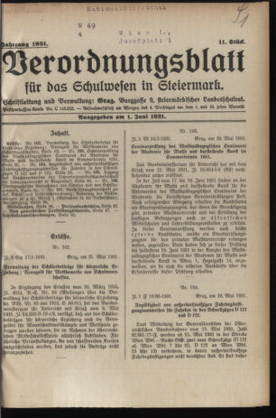 Verordnungsblatt für das Schulwesen in Steiermark 19310601 Seite: 1