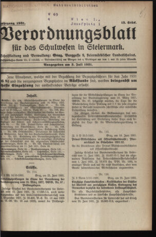 Verordnungsblatt für das Schulwesen in Steiermark 19310703 Seite: 1