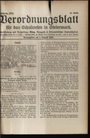 Verordnungsblatt für das Schulwesen in Steiermark 19310801 Seite: 1