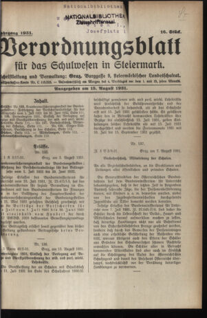 Verordnungsblatt für das Schulwesen in Steiermark 19310815 Seite: 1