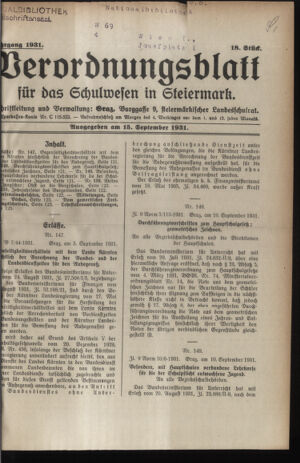 Verordnungsblatt für das Schulwesen in Steiermark 19310915 Seite: 1