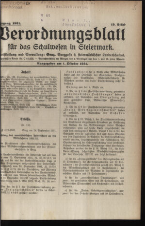 Verordnungsblatt für das Schulwesen in Steiermark 19311001 Seite: 1