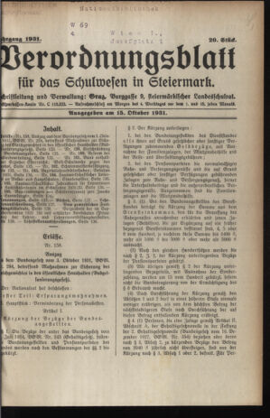 Verordnungsblatt für das Schulwesen in Steiermark 19311015 Seite: 1