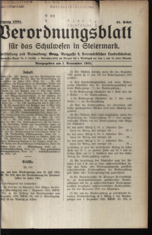 Verordnungsblatt für das Schulwesen in Steiermark 19311101 Seite: 1