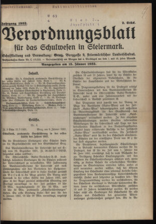 Verordnungsblatt für das Schulwesen in Steiermark 19320115 Seite: 1