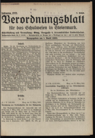 Verordnungsblatt für das Schulwesen in Steiermark 19320401 Seite: 1