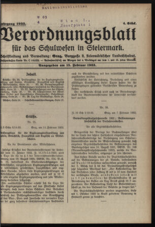 Verordnungsblatt für das Schulwesen in Steiermark 19330215 Seite: 1