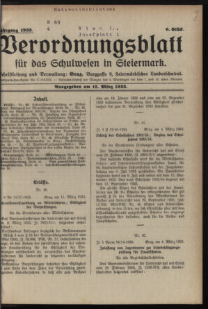 Verordnungsblatt für das Schulwesen in Steiermark 19330315 Seite: 1