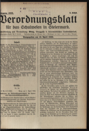 Verordnungsblatt für das Schulwesen in Steiermark 19330415 Seite: 1