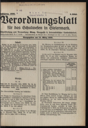 Verordnungsblatt für das Schulwesen in Steiermark 19350315 Seite: 1