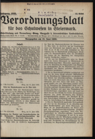 Verordnungsblatt für das Schulwesen in Steiermark 19350615 Seite: 1