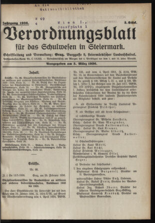 Verordnungsblatt für das Schulwesen in Steiermark 19360305 Seite: 1