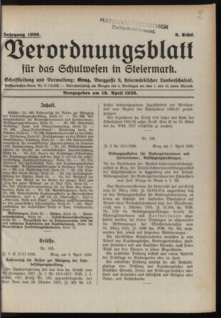 Verordnungsblatt für das Schulwesen in Steiermark 19360418 Seite: 1