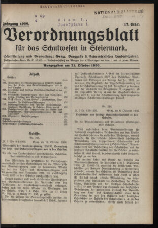 Verordnungsblatt für das Schulwesen in Steiermark 19361021 Seite: 1