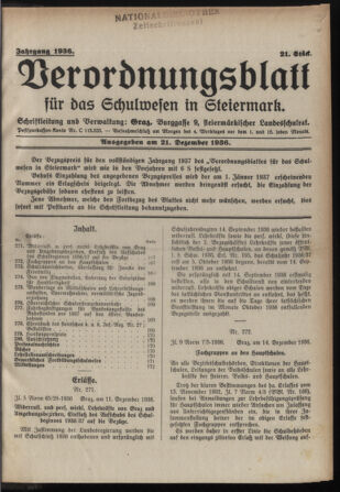 Verordnungsblatt für das Schulwesen in Steiermark 19361221 Seite: 1