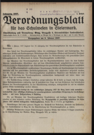 Verordnungsblatt für das Schulwesen in Steiermark 19370108 Seite: 1