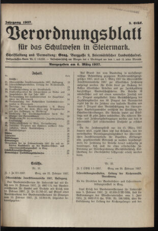 Verordnungsblatt für das Schulwesen in Steiermark 19370306 Seite: 1