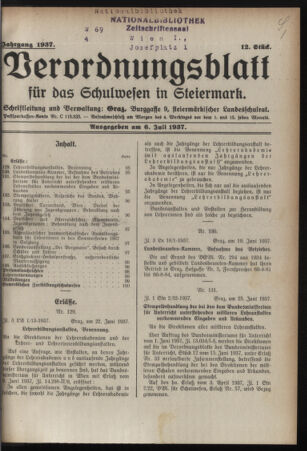 Verordnungsblatt für das Schulwesen in Steiermark 19370706 Seite: 1