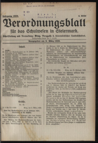 Verordnungsblatt für das Schulwesen in Steiermark 19380309 Seite: 1