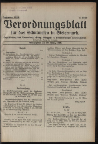 Verordnungsblatt für das Schulwesen in Steiermark 19380319 Seite: 1