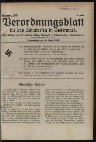 Verordnungsblatt für das Schulwesen in Steiermark 19380416 Seite: 1