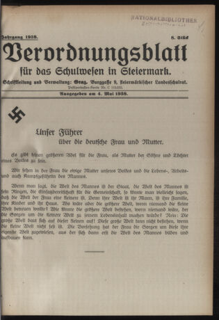 Verordnungsblatt für das Schulwesen in Steiermark 19380504 Seite: 1