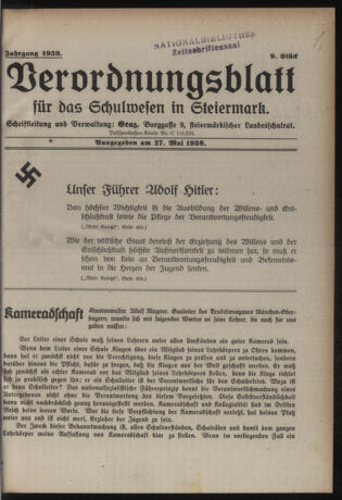 Verordnungsblatt für das Schulwesen in Steiermark 19380527 Seite: 1