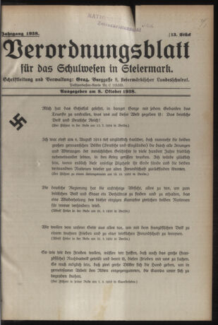 Verordnungsblatt für das Schulwesen in Steiermark 19381008 Seite: 1