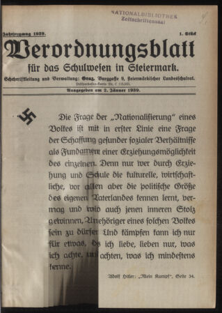 Verordnungsblatt für das Schulwesen in Steiermark 19390102 Seite: 1