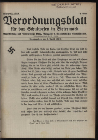 Verordnungsblatt für das Schulwesen in Steiermark 19390406 Seite: 1