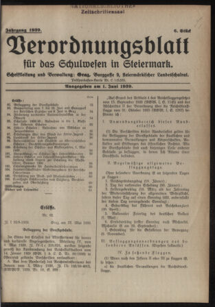 Verordnungsblatt für das Schulwesen in Steiermark 19390601 Seite: 1