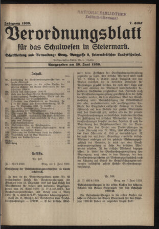 Verordnungsblatt für das Schulwesen in Steiermark 19390626 Seite: 1