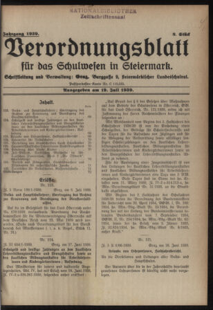 Verordnungsblatt für das Schulwesen in Steiermark 19390719 Seite: 1