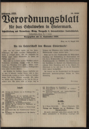 Verordnungsblatt für das Schulwesen in Steiermark 19390911 Seite: 1