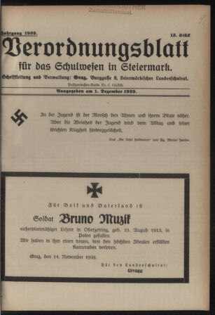 Verordnungsblatt für das Schulwesen in Steiermark 19391201 Seite: 1